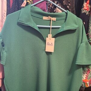 Chic Green Blouse with Textured Design
